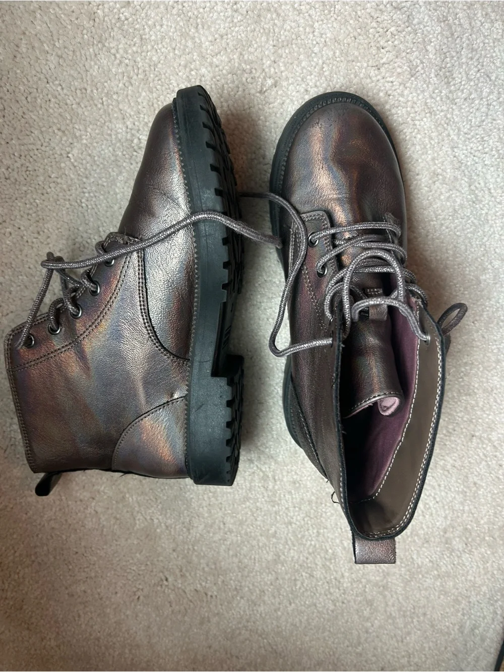 Girl’s Faux Leather Iridescent Combat Boots